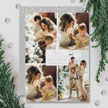 Merry Christmas 4 Photo Collage Silver Foil Holiday Card<br><div class="desc">Real foil Christmas greeting cards feature your last name and the greeting Merry Christmas and Happy New Year in chic real silver foil lettering with your favourite 4 photo collage bordered in real silver foil on the front and your first names on the back. The Live Design Service can help...</div>