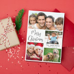 Merry Christmas 4 Photo Holiday Card<br><div class="desc">Simple holiday photo collage card. "Merry Christmas" is written in a stylish script and you can personalize with 4 photos and your family name and the year.</div>