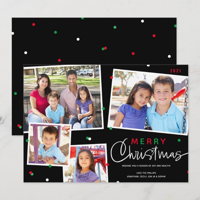Merry Christmas 4 Photo Holiday Card Collage (Front/Back)
