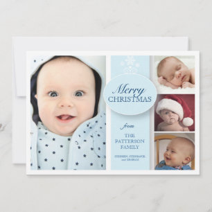 Merry Christmas 4 Photo in Blue Holiday Card