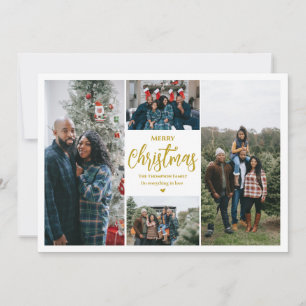 Merry Christmas 4 Photos White Holiday Card