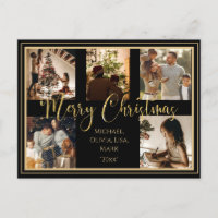 Merry Christmas 5 Photo Collage Gold Script