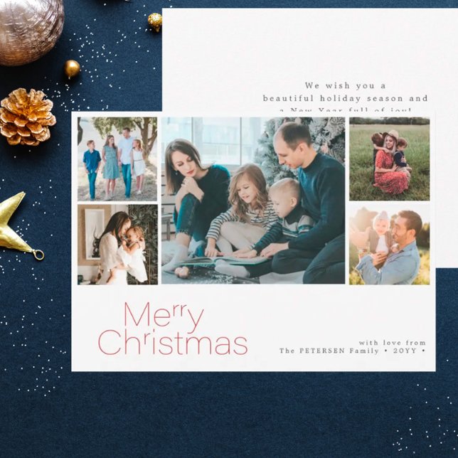Merry Christmas 5 photo collage modern  Holiday Card (Creator Uploaded)
