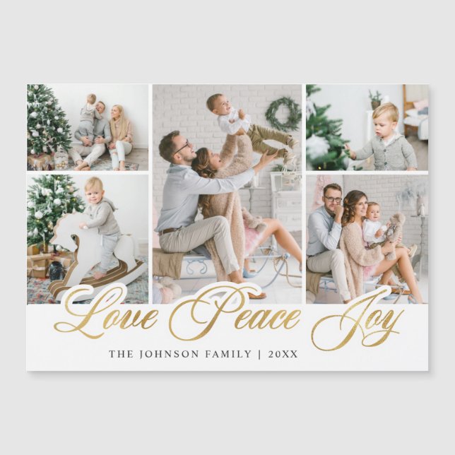 Merry Christmas 5 PHOTO Greeting Magnetic Card (Front)