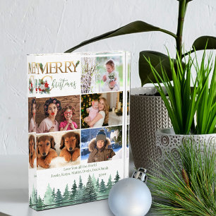 Merry Christmas 5 Photo Winter Forest Personalized Block