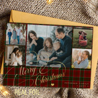 Merry Christmas 5 photos elegant script red plaid