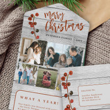 Merry Christmas 5 photos rustic wood holiday card