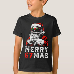 Merry Christmas 6 7 Meme Funny Santa 67 Hand Xmas  T-Shirt