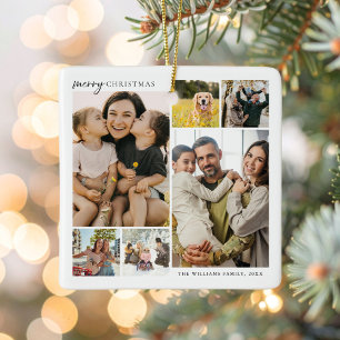 Merry Christmas 6 Photo Collage Ceramic Ornament