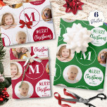 Merry Christmas 6 Photos Monogram Red Green Wrapping Paper Sheet<br><div class="desc">Add a festive, personal touch to your Christmas holiday gifts with this set of 3 monogrammed red, green and white coordinated wrapping paper sheets featuring 6 of your photos that repeat across the pattern with the suggested editable greeting MERRY CHRISTMAS in modern typography and your name. PHOTO TIP: For fastest...</div>