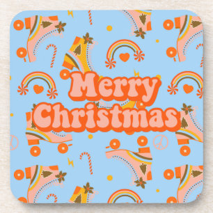 Merry Christmas 70s groovy disco pattern   Coaster