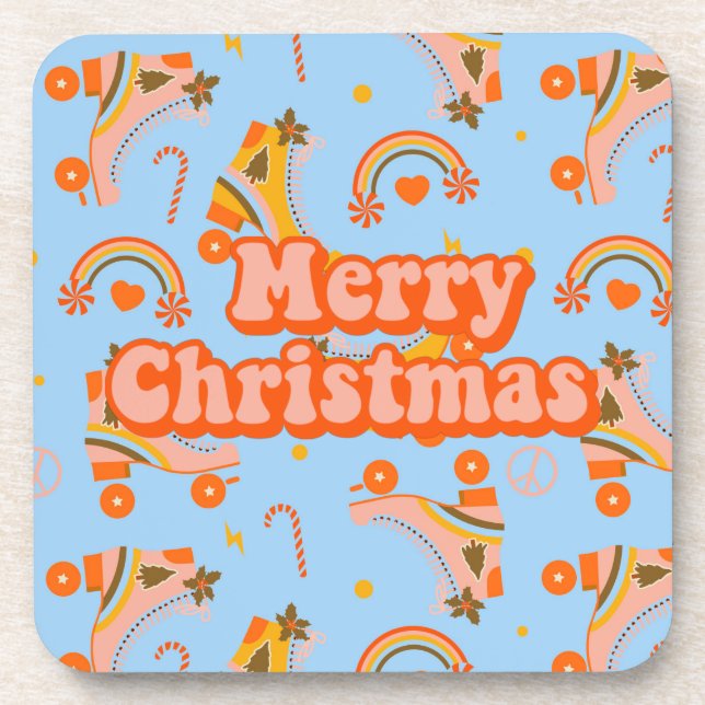 Merry Christmas 70s groovy disco pattern   Coaster (Front)