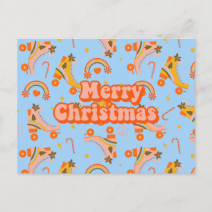 Merry Christmas 70s groovy disco pattern     Holiday Postcard