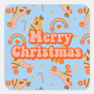 Merry Christmas 70s groovy disco pattern    Square Sticker