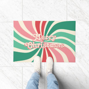 Merry Christmas 70s Peppermint Colours Sunburst Doormat