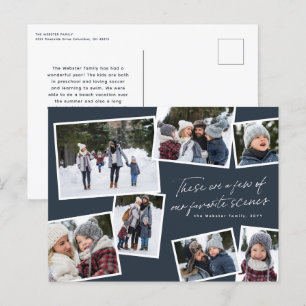 Merry Christmas 7 photo collage elegant red Holiday Postcard