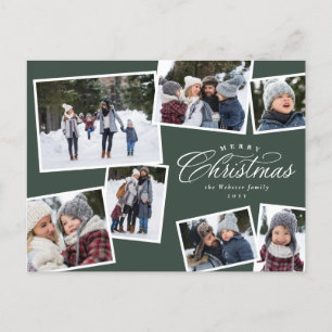 Merry Christmas 7 photo collage hunter green Holiday Postcard