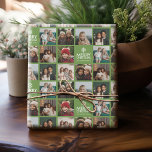 Merry Christmas 8 Photo Collage Avocado Green Wrapping Paper<br><div class="desc">Use 8 square pictures to make a unique and trendy holiday memento. If you need to move anything around,  click on the customize button to make changes.</div>