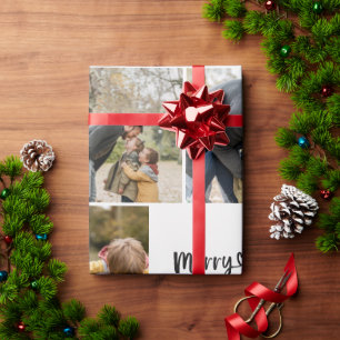 Merry Christmas 8 Photo Collage   Modern Family Wrapping Paper