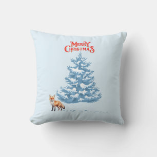 Merry Christmas A Fox Walking in the Snow Throw Pillow
