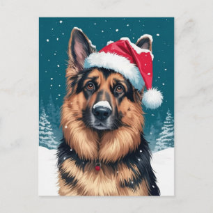 Merry Christmas A German Shepherd Dog in Santa Postcard