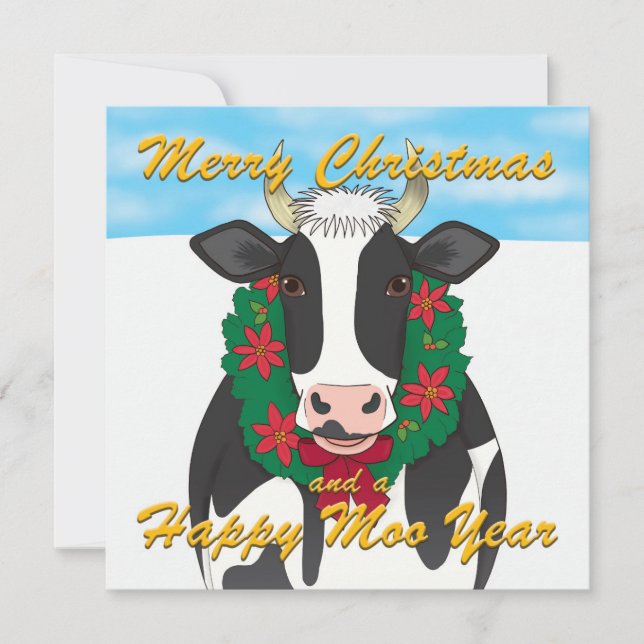 Merry Christmas & a Happy Moo Year Christmas Card (Front)