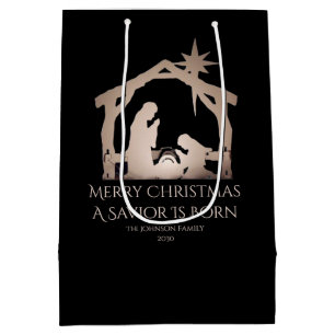 Merry Christmas A Savior Is Born Nativity  Medium Gift Bag
