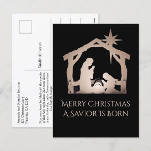 Merry Christmas A Saviour Is Born Nativity Message Holiday Postcard
