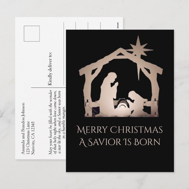 Merry Christmas A Saviour Is Born Nativity Message Holiday Postcard (Front/Back)
