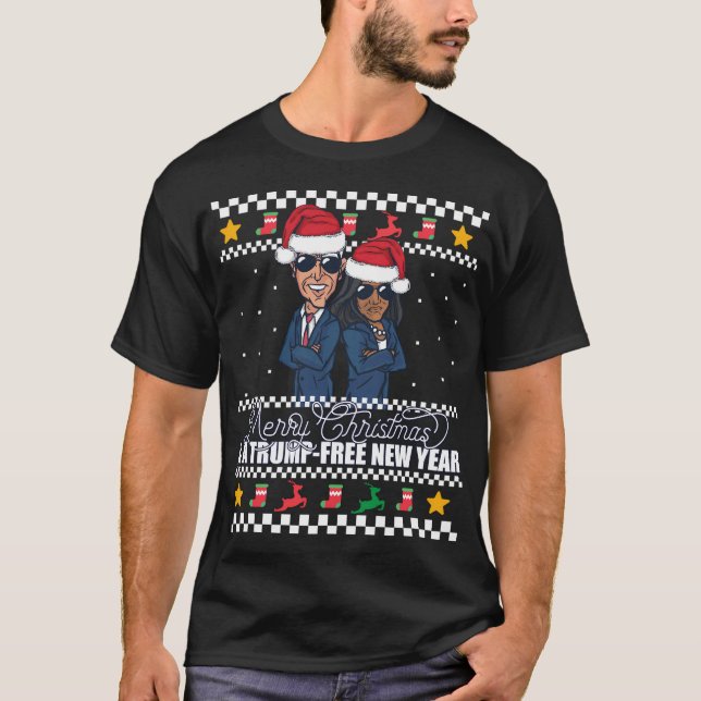 Merry Christmas A Trump-Free New Year Ugly Xmas Sw T-Shirt (Front)