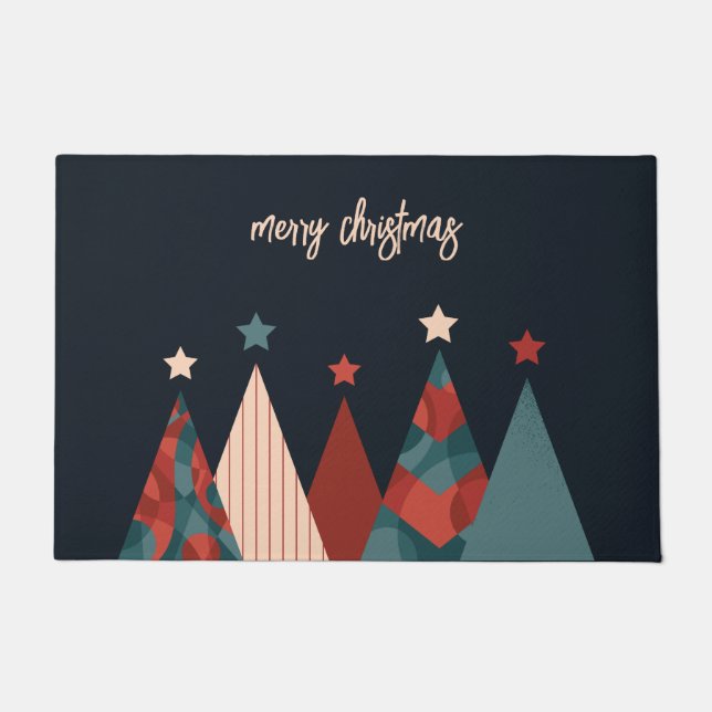 Merry Christmas abstract retro xmas tree Doormat (Front)