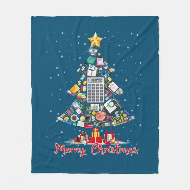 Merry Christmas Accountant Santa Xmas Tree CPA Acc Fleece Blanket (Front)
