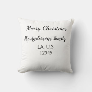 Merry Christmas add family name address name text Throw Pillow
