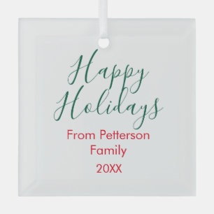 Merry Christmas add family name year simple Glass Ornament
