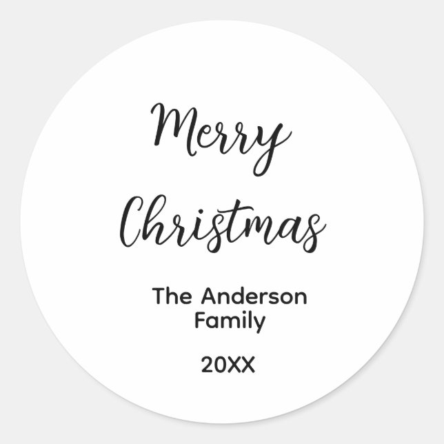 Merry Christmas add family name year text custom e Classic Round Sticker (Front)