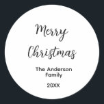 Merry Christmas add family name year text custom e Classic Round Sticker<br><div class="desc">Design</div>