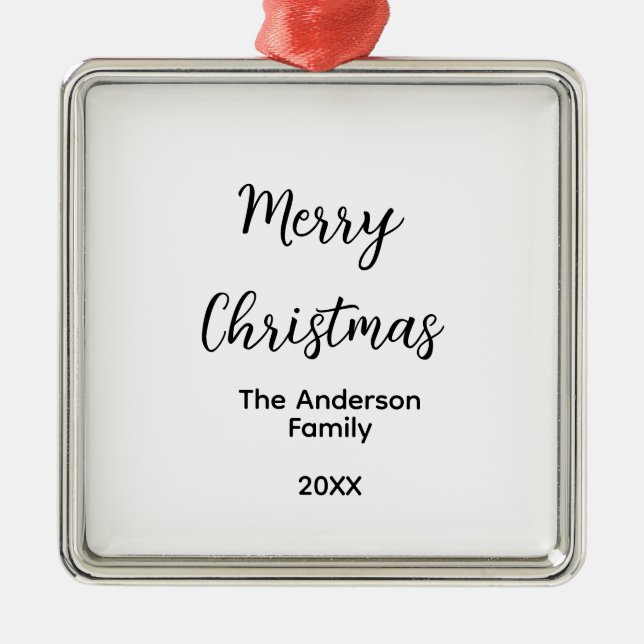 Merry Christmas add family name year text custom e Metal Ornament (Front)