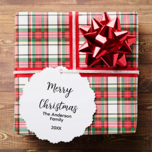 Merry Christmas add family name year text custom e Ornament Card