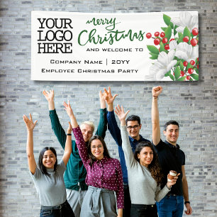 Merry Christmas Add Logo Watercolor Floral   Green Banner