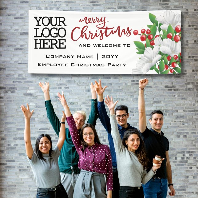 Merry Christmas Add Logo Watercolor Floral | Red Banner (Creator Uploaded)