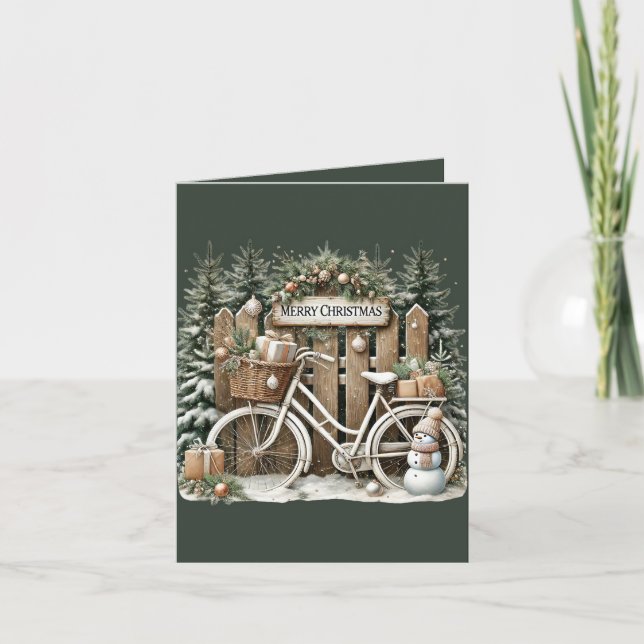 Merry Christmas add message Country bike scene  Holiday Card (Front)