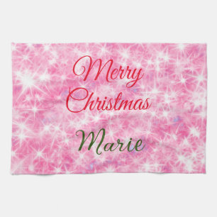 Merry Christmas add name red sparkle glitter holid Kitchen Towel
