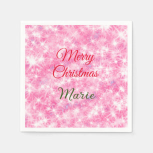 Merry Christmas add name red sparkle glitter holid Napkin