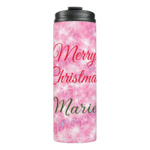 Merry Christmas add name red sparkle glitter holid Thermal Tumbler