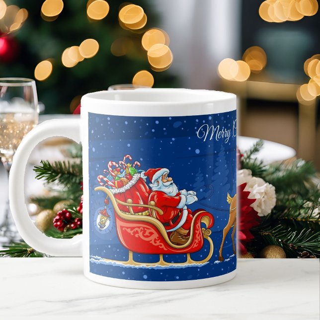 Merry Christmas Add Name Santa Serious Coffee Large Coffee Mug (Creator Uploaded)