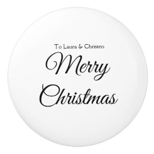 Merry Christmas add name text custom family gift Ceramic Knob