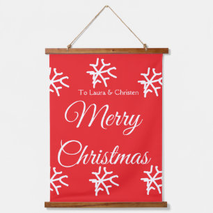 Merry Christmas add name text custom family gift Hanging Tapestry