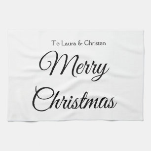 Merry Christmas add name text custom family gift Kitchen Towel