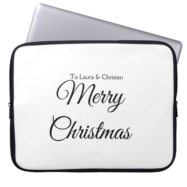 Merry Christmas add name text custom family gift Laptop Sleeve (Front)
