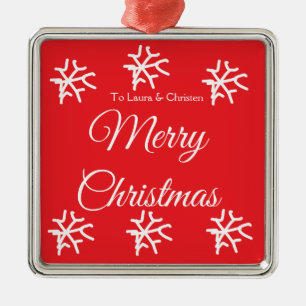 Merry Christmas add name text custom family gift Metal Ornament